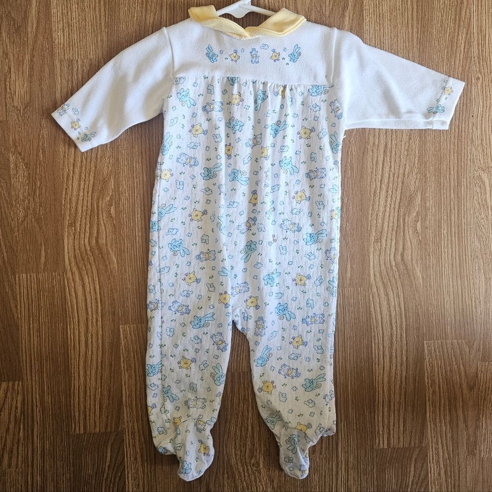 Vintage Small Steps Yellow and Blue Kids One Piece Footie Size 0 to 3 Months